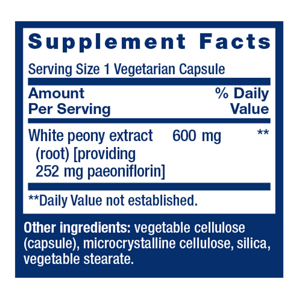 Peony Immune Supplement Facts Label