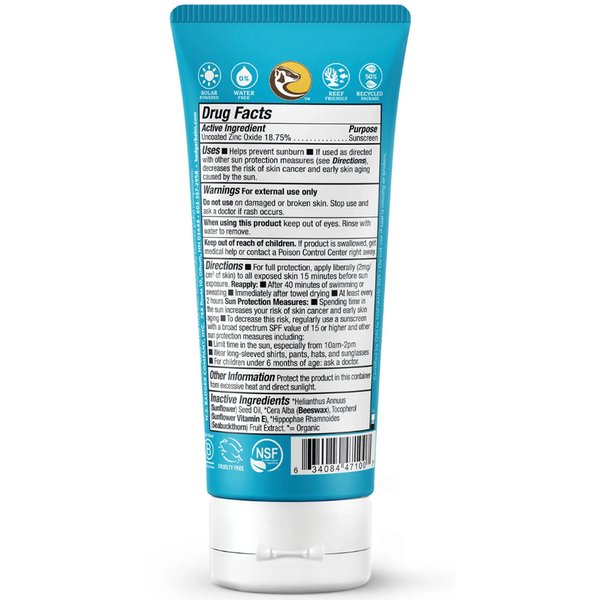 SPF 30 Clear Zinc Sunscreen Cream Supplement Facts Label