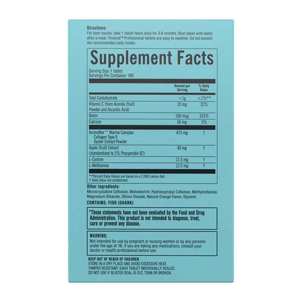 Viviscal Pro Hair Health Supplement Facts Label