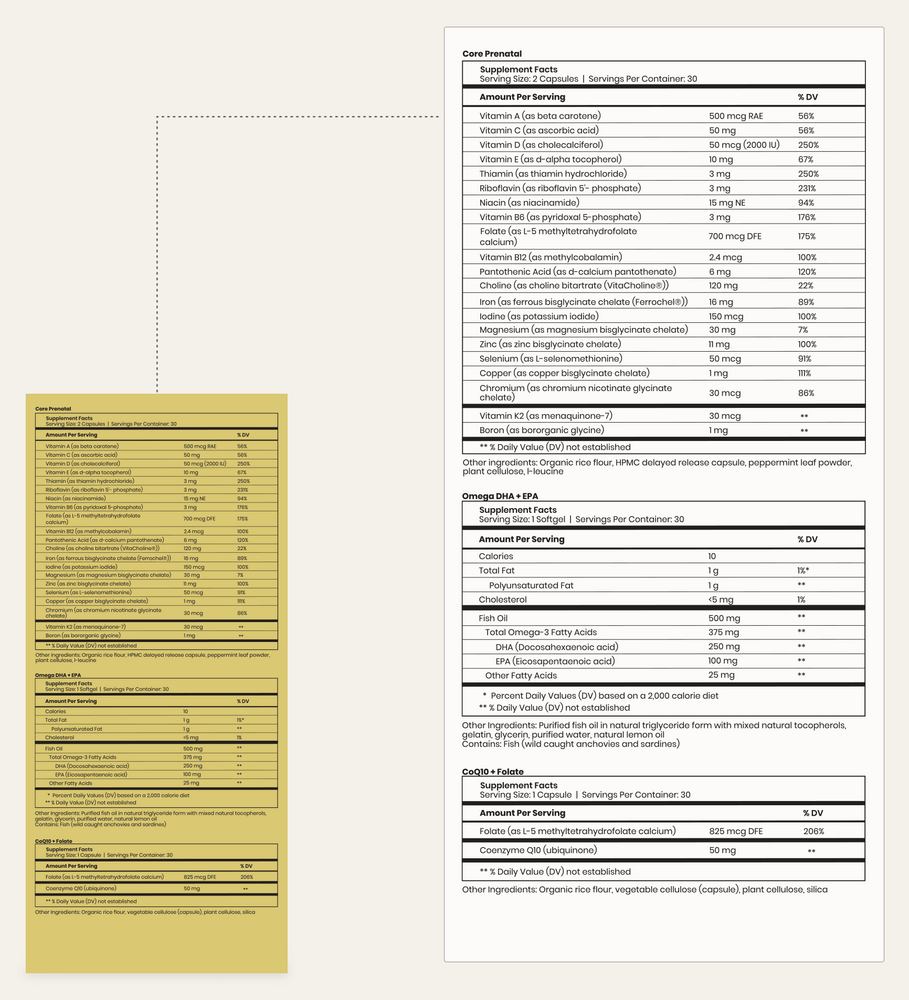 Conception Support Pack Supplement Facts Label