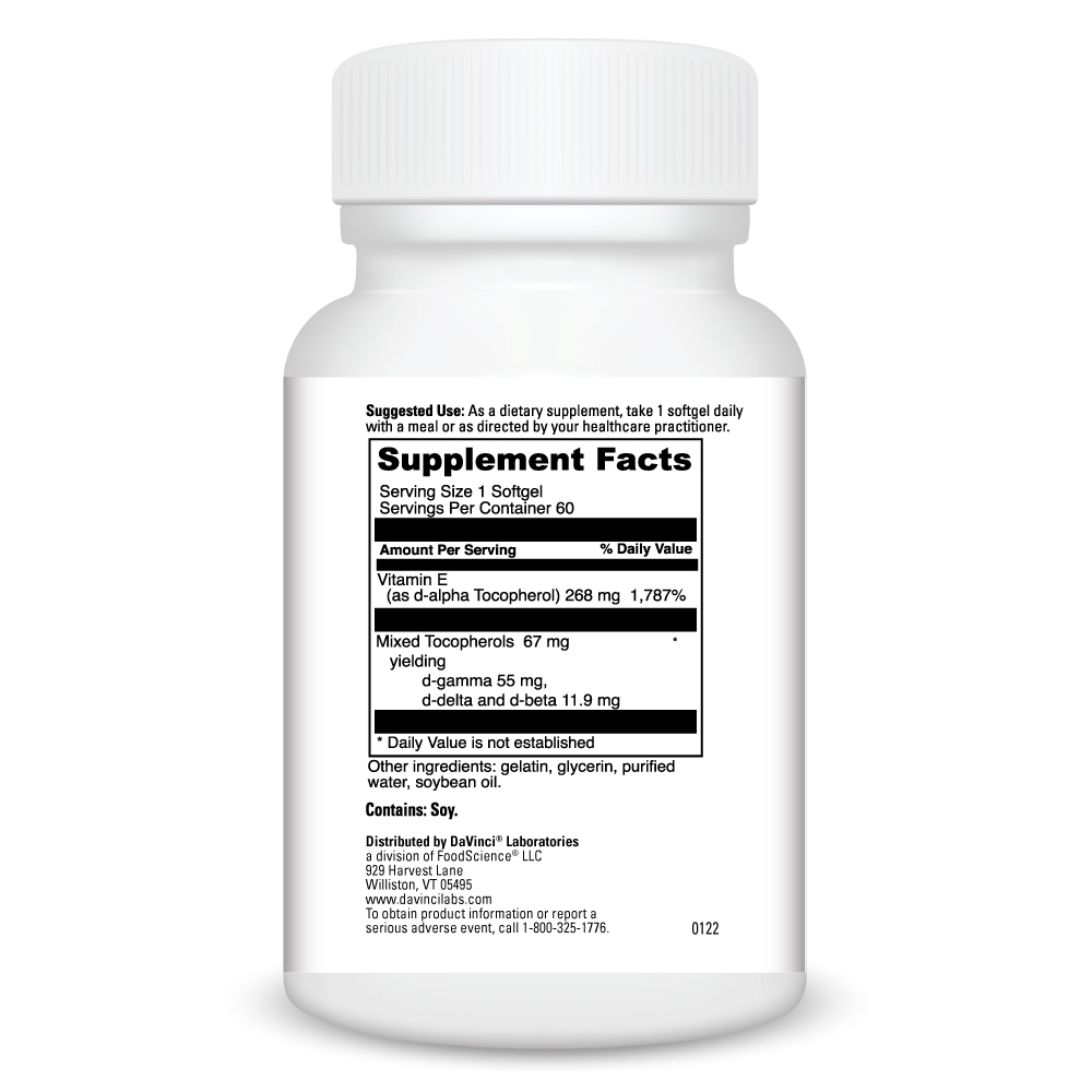 Natural Mixed Tocopherol E 400 Supplement Facts Label