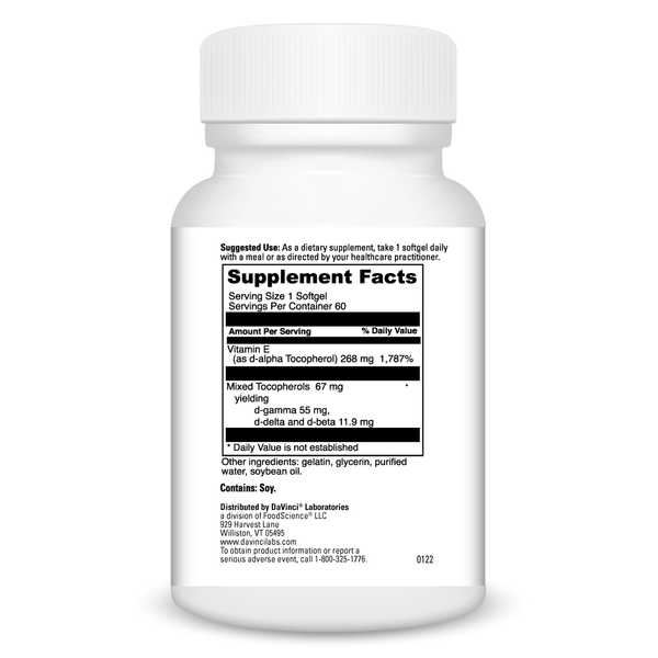 Natural Mixed Tocopherol E 400 Supplement Facts Label