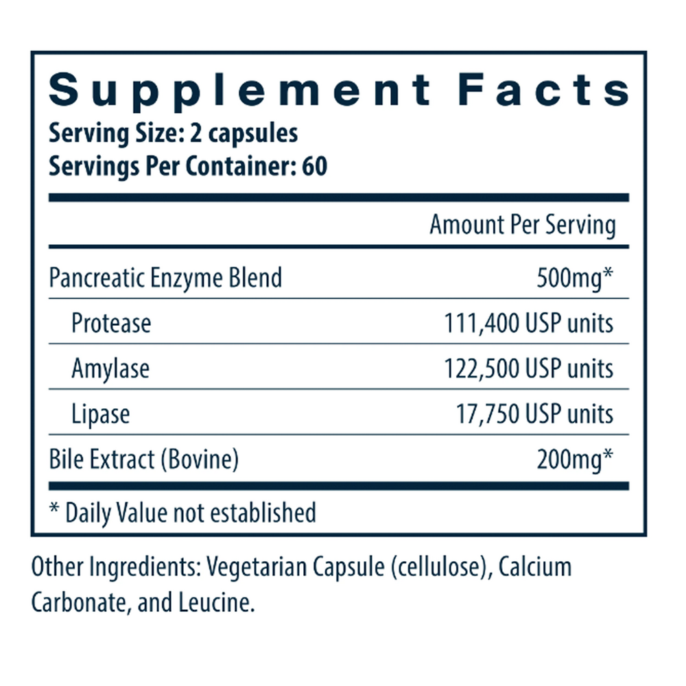 Pancreatin & Ox Bile Extract Supplement Facts Label