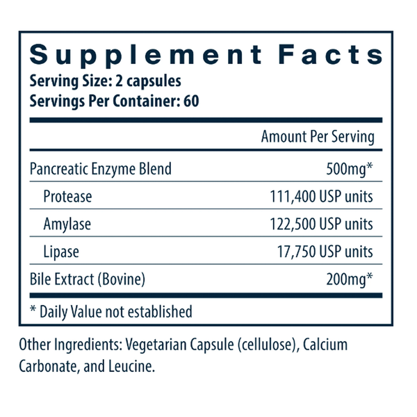 Pancreatin & Ox Bile Extract Supplement Facts Label