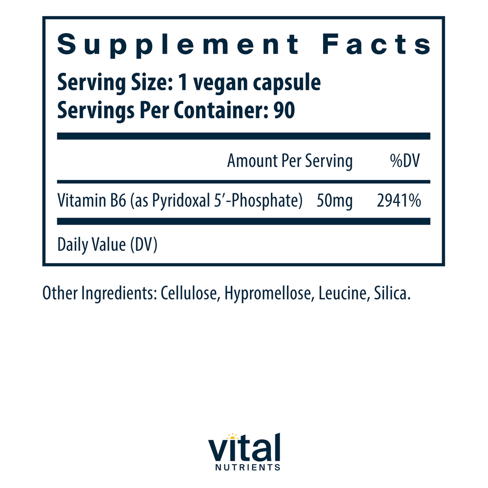 Pyridoxal-5 Phosphate Supplement Facts Label