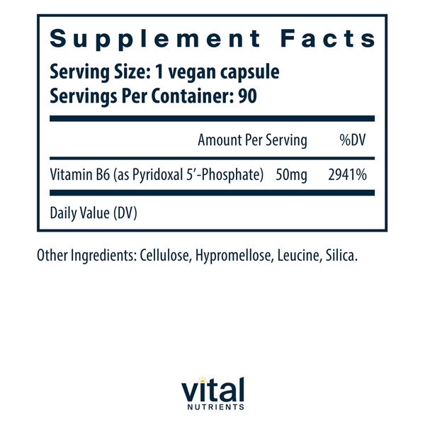Pyridoxal-5 Phosphate Supplement Facts Label