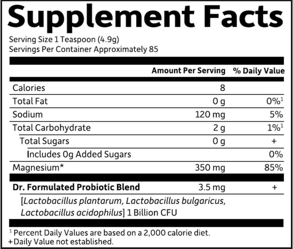 Dr. Formulated Magnesium Orange Supplement Facts Label