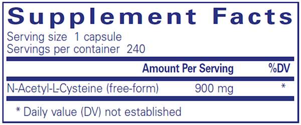 NAC (n-acetyl-l-cysteine) 900 mg Supplement Facts Label