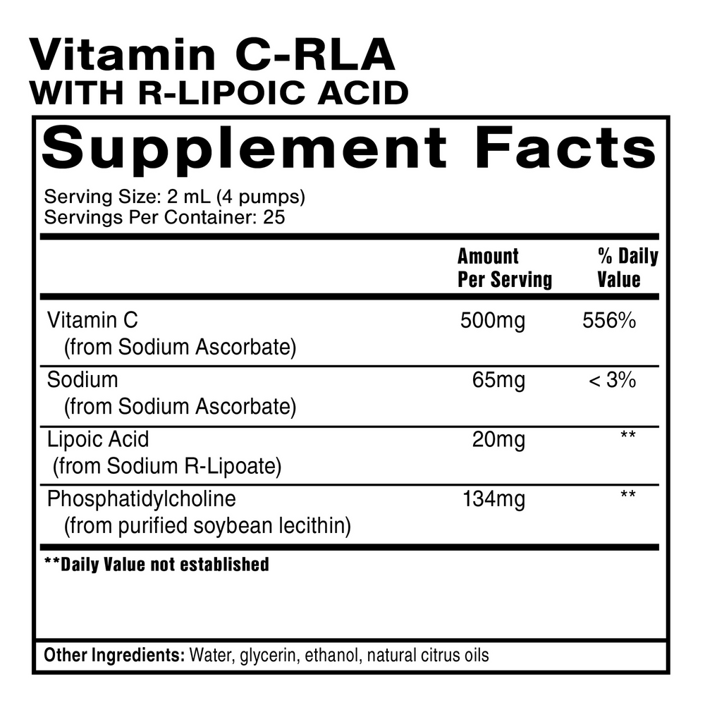 Liposomal Vitamin C with R-Lipoic Acid Supplement Facts Label