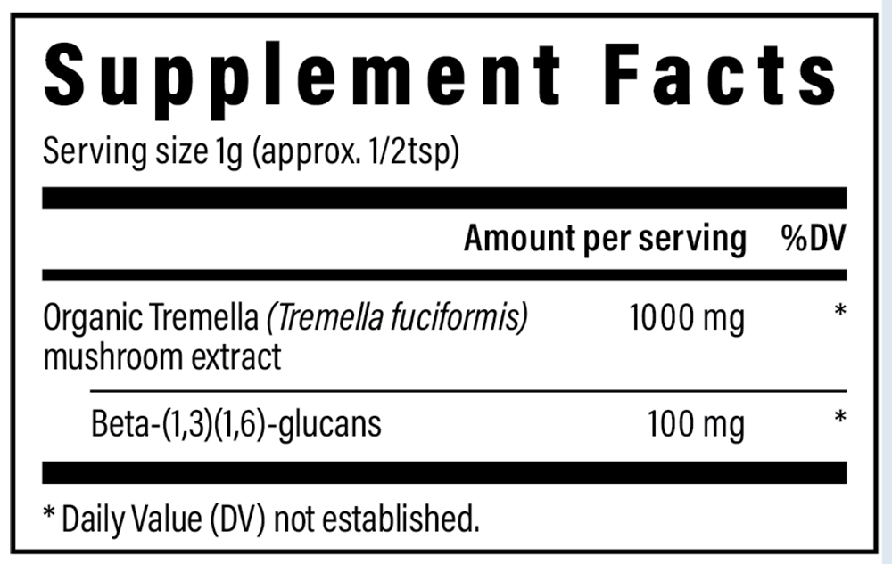 Tremella Mushroom Extract Powder Supplement Facts Label