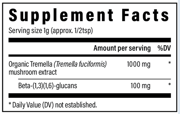 Tremella Mushroom Extract Powder Supplement Facts Label