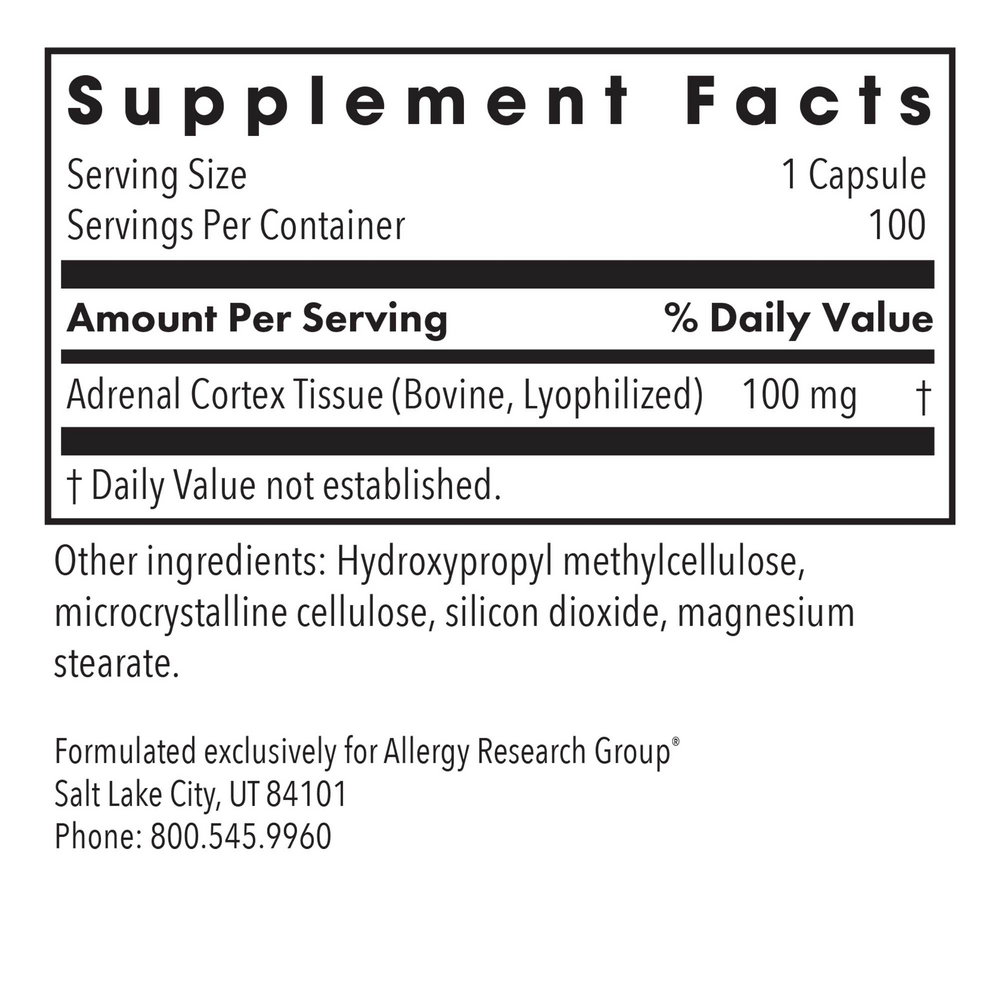 Adrenal Cortex Supplement Facts Label