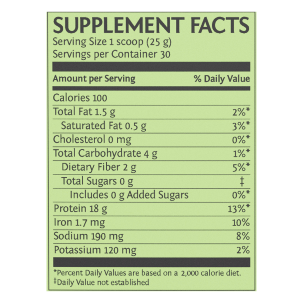 Classic Protein Chocolate Supplement Facts Label