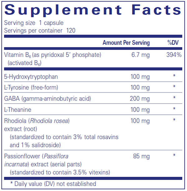 Emotional Wellness Supplement Facts Label