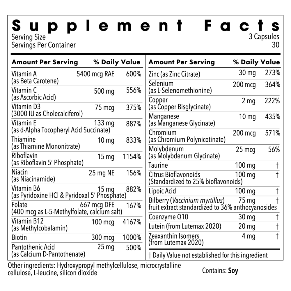 VitalEyes™ Complete Ocular Formula Supplement Facts Label