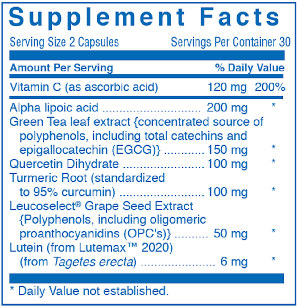 Clinical Antioxidant Complex Supplement Facts Label