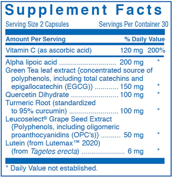 Clinical Antioxidant Complex Supplement Facts Label