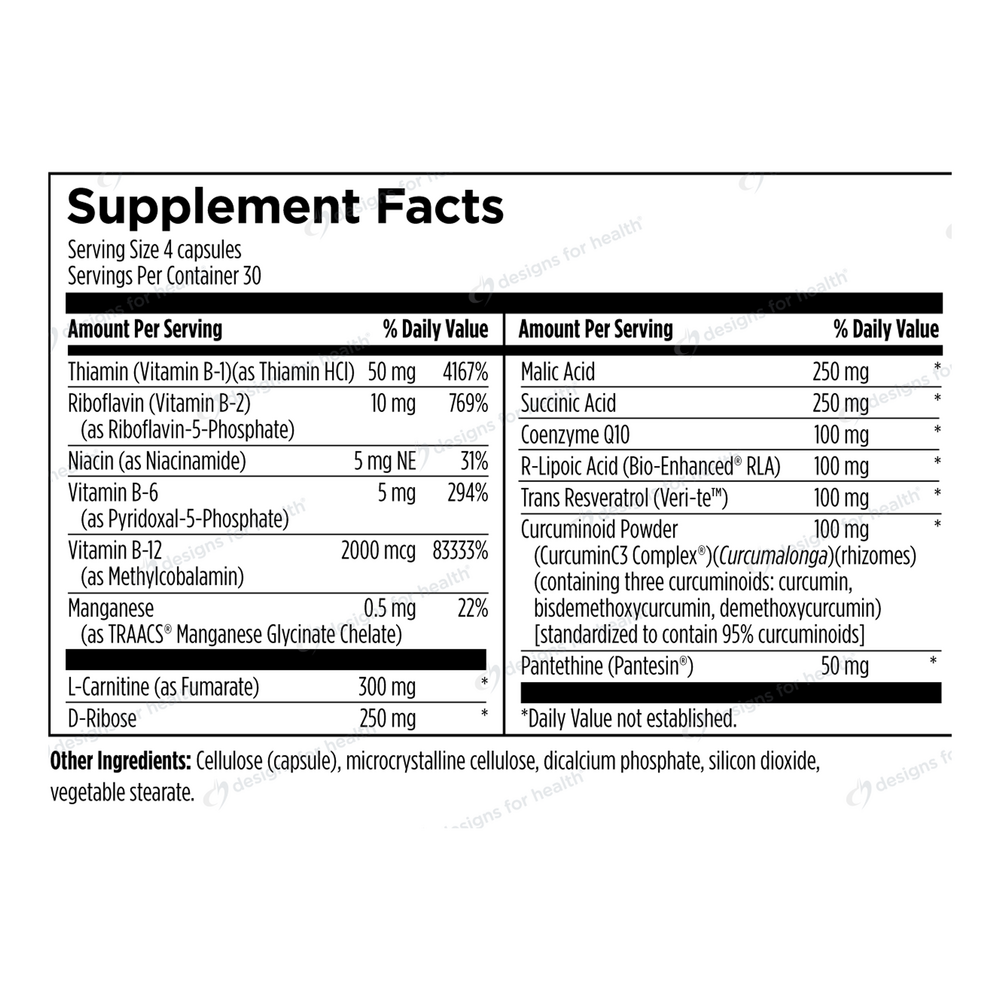 Mito NRG Complex Supplement Facts Label