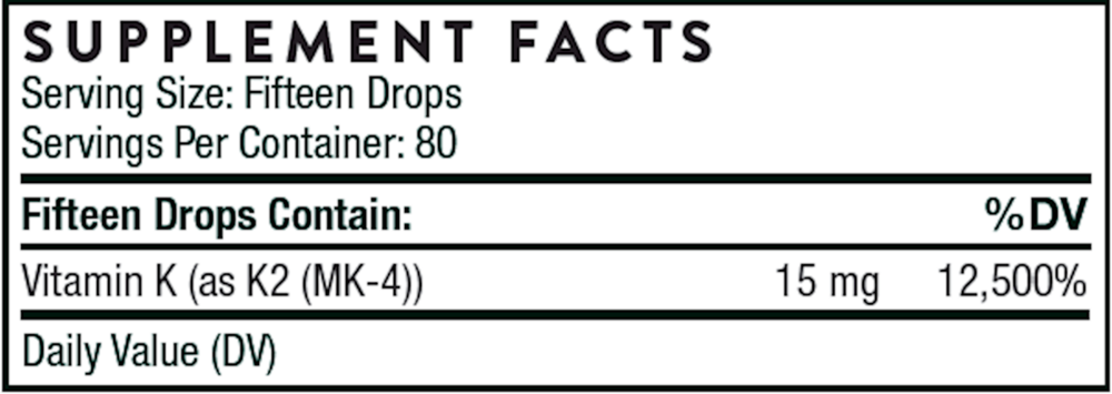 Vitamin K2 Liquid Supplement Facts Label