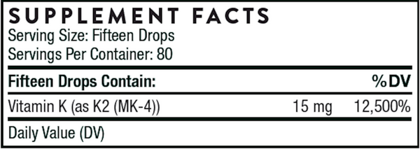Vitamin K2 Liquid Supplement Facts Label