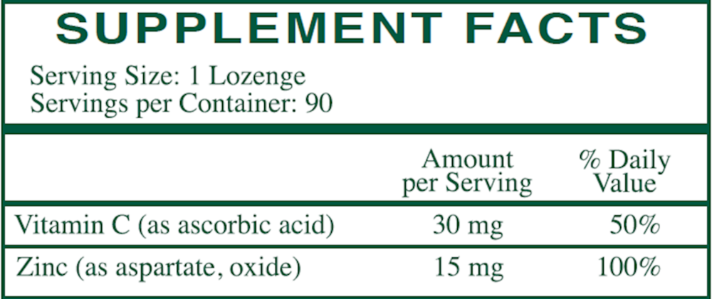 Zinc Lozenges Supplement Facts Label