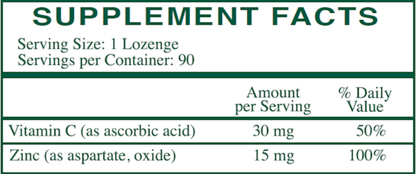 Zinc Lozenges Supplement Facts Label