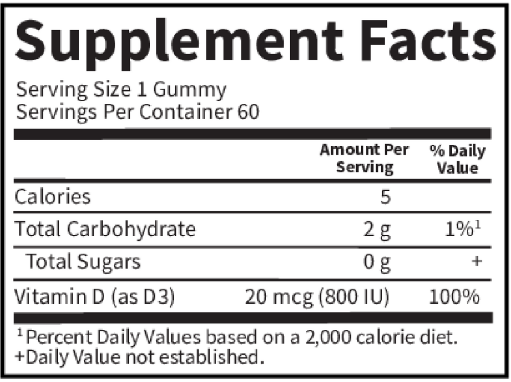 Kids Vitamin D3 Gummies Supplement Facts Label