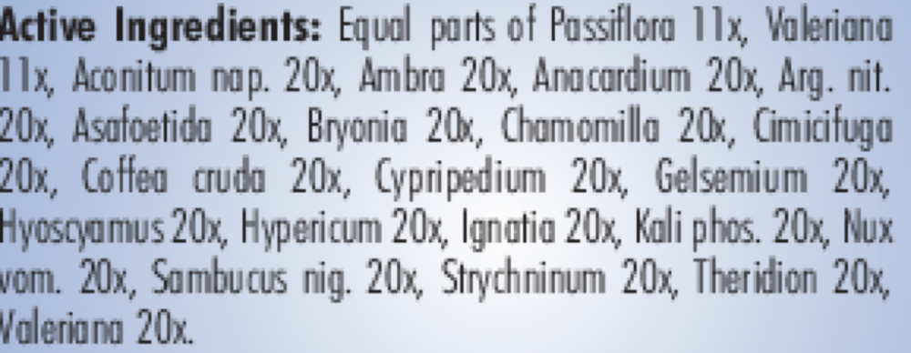 PRO Nervousness-Anxiety Supplement Facts Label