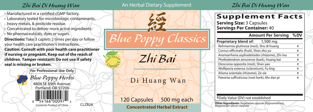 Zhi Bai Di Huang Wan Supplement Facts Label