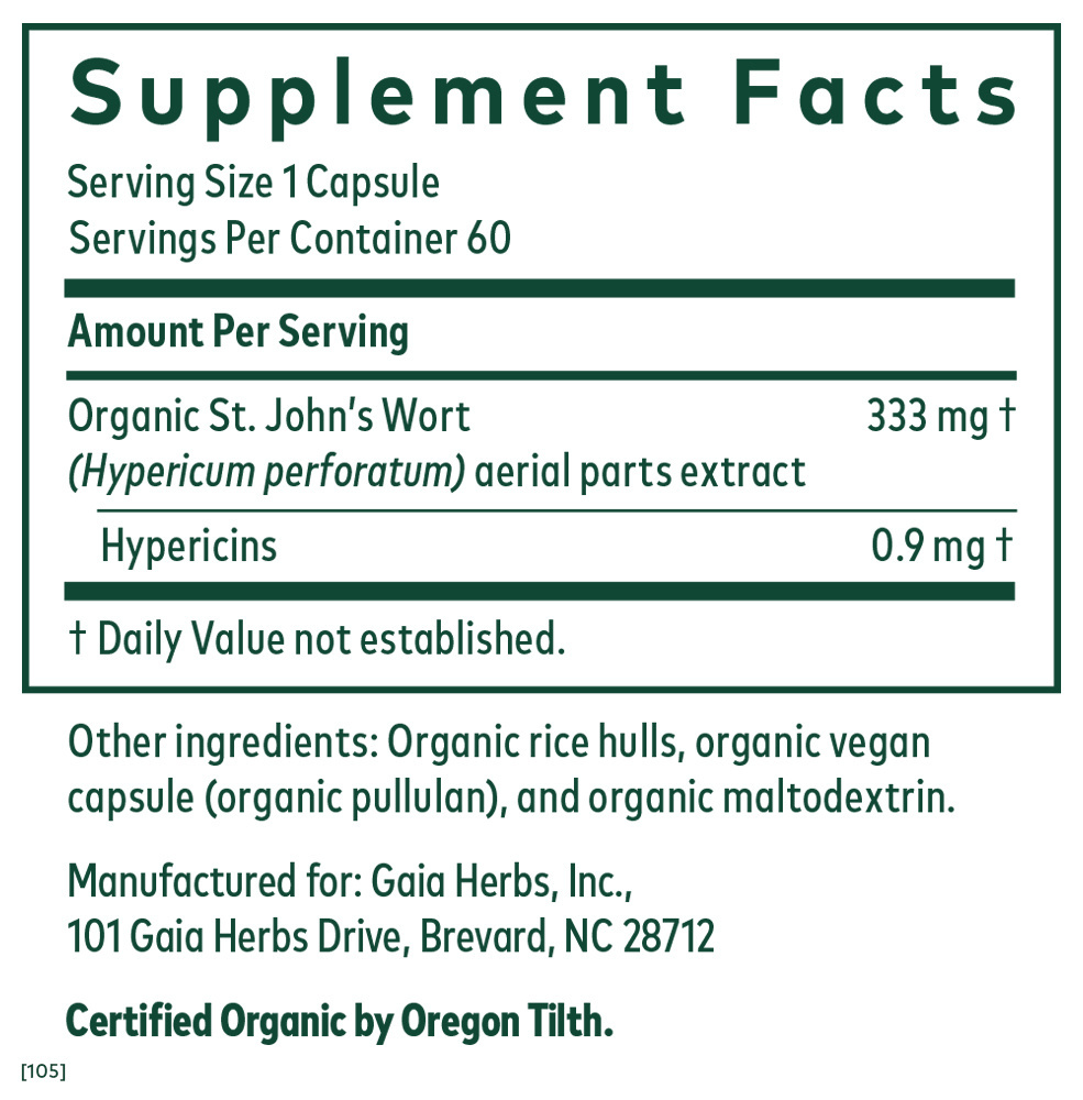 St. John's Wort Supplement Facts Label