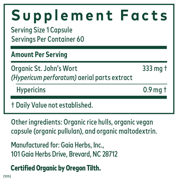 St. John's Wort Supplement Facts Label