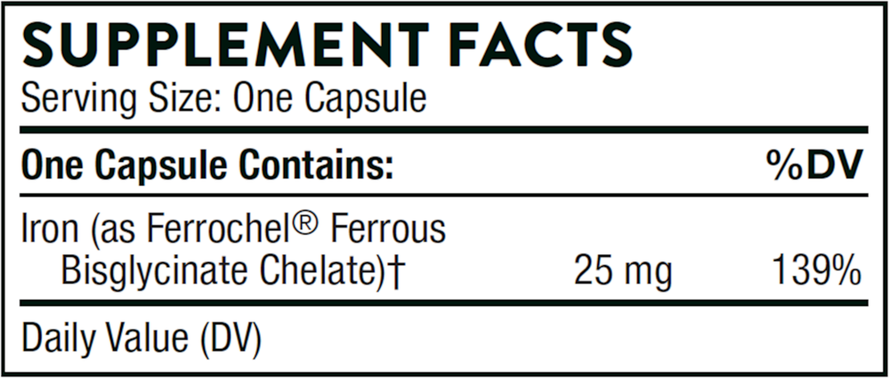 Iron Bisglycinate NSF Supplement Facts Label