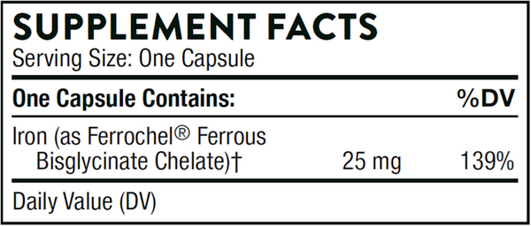 Iron Bisglycinate NSF Supplement Facts Label