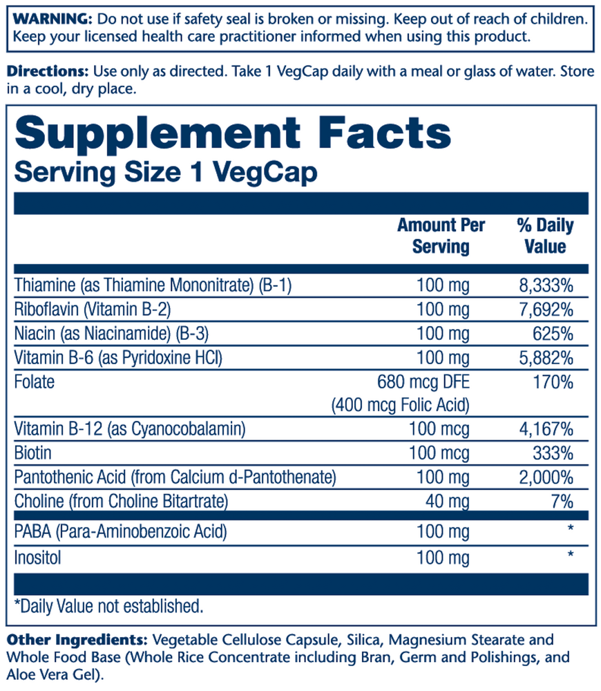 Vitamin B-Complex 100 Supplement Facts Label