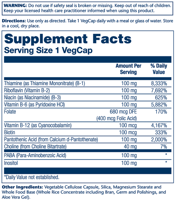 Vitamin B-Complex 100 Supplement Facts Label