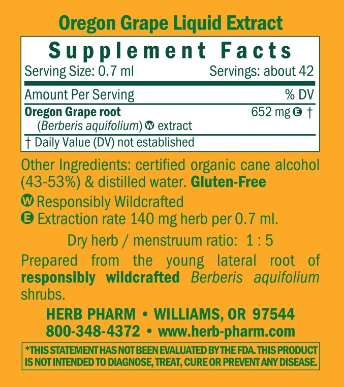 Oregon Grape/Mahonia (Berberis) aquifolium Supplement Facts Label