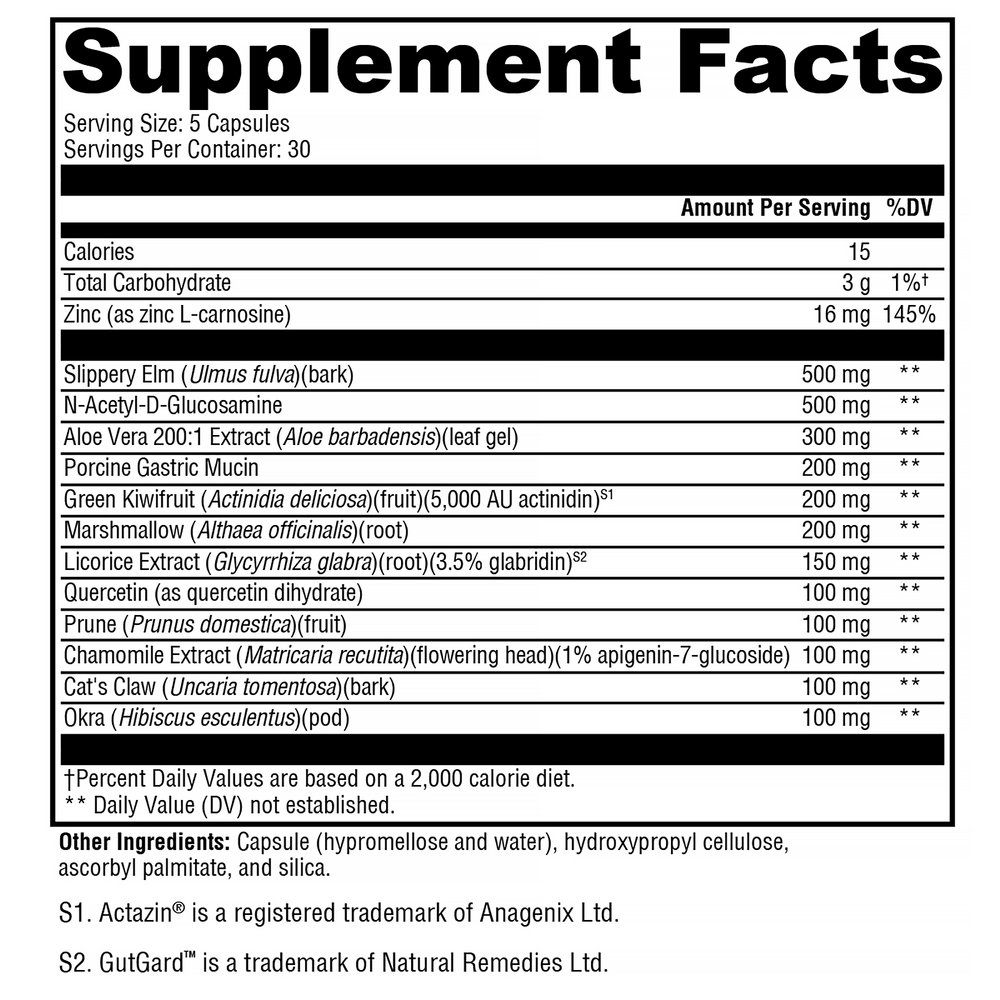 GI Balance Supplement Facts Label