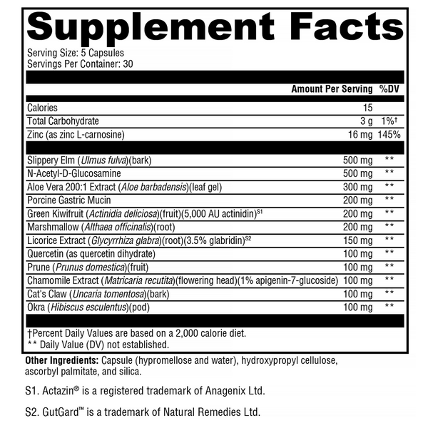 GI Balance Supplement Facts Label