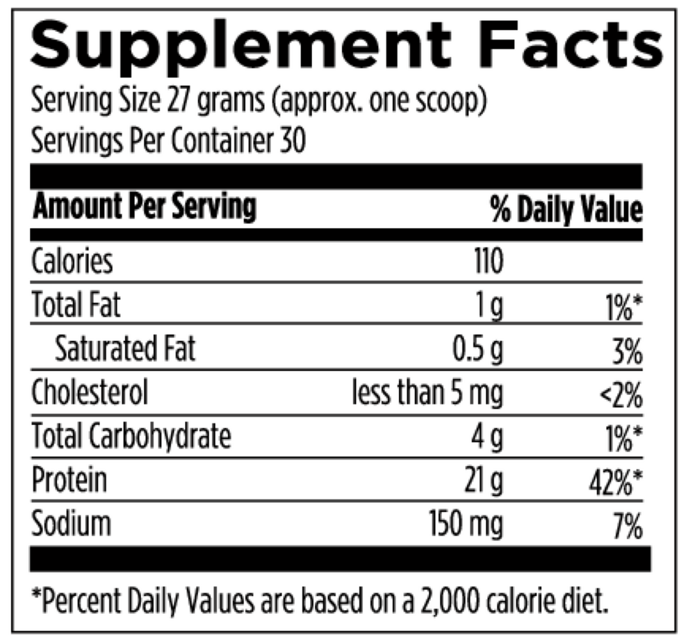 Beef Protein Vanilla Supplement Facts Label