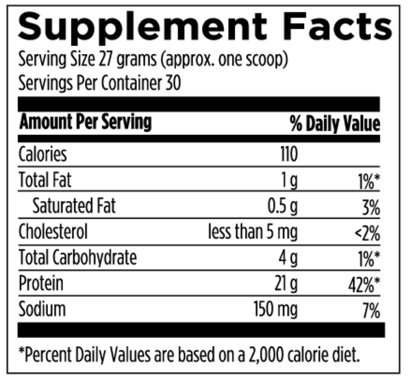 Beef Protein Vanilla Supplement Facts Label