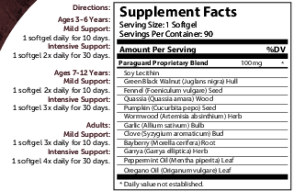 Paraguard Softgels Supplement Facts Label