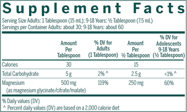 Magnesium Complex Liquid Supplement Facts Label