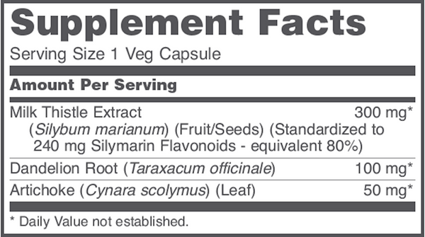 Milk Thistle Extract 300 mg Supplement Facts Label