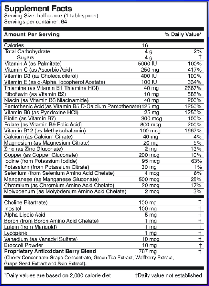 Mega Multivitamins & Minerals Supplement Facts Label