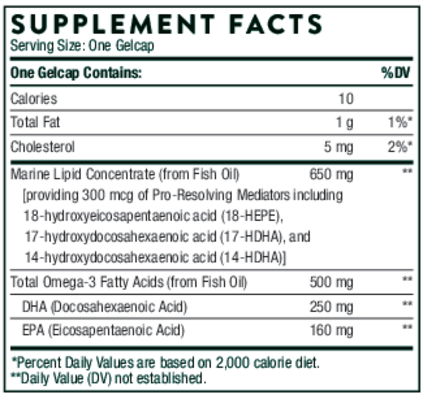 Pro-Resolving Mediators Supplement Facts Label