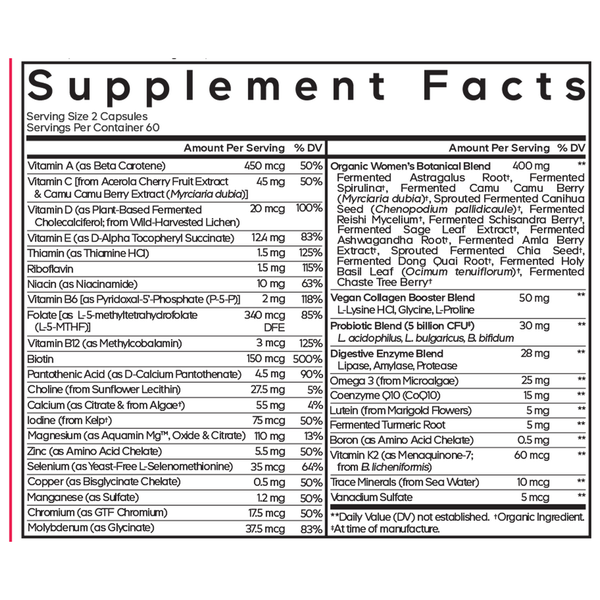 Women's Fermented Multivitamin Supplement Facts Label