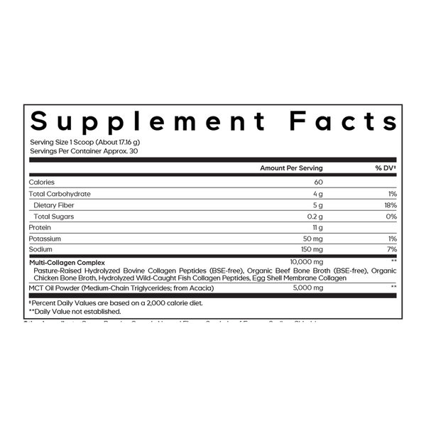 Multi Collagen Powder Chocolate Supplement Facts Label