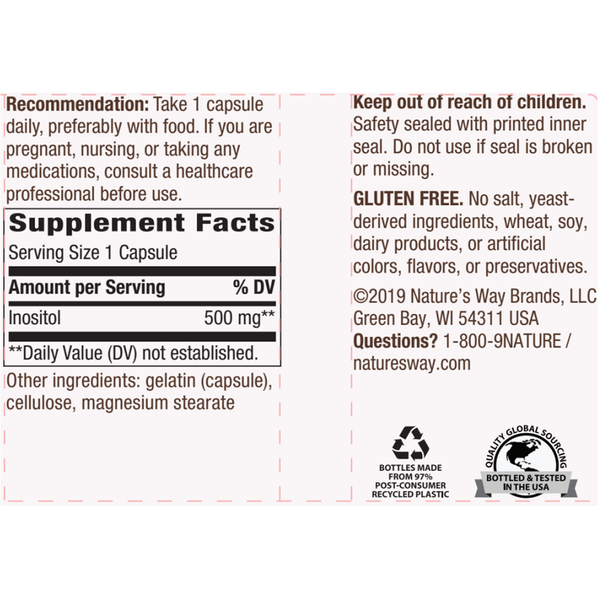 Inositol 500 mg Supplement Facts Label