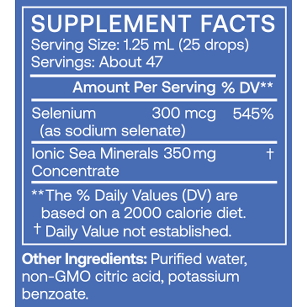 Selenium Liquid Mineral Supplement Facts Label