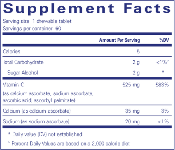 Vitamin C Chewables Supplement Facts Label